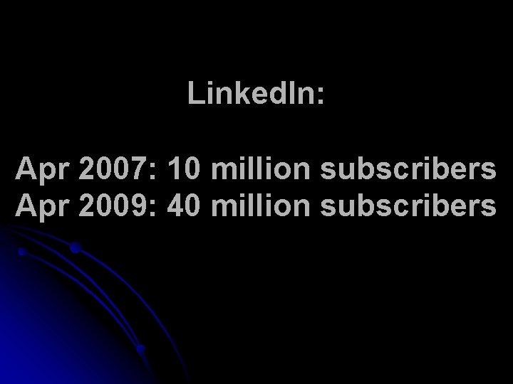 Linked. In: Apr 2007: 10 million subscribers Apr 2009: 40 million subscribers 