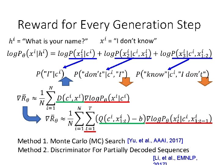 Reward for Every Generation Step Method 1. Monte Carlo (MC) Search [Yu, et al.