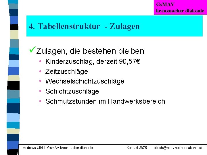 Gs. MAV kreuznacher diakonie 4. Tabellenstruktur - Zulagen üZulagen, die bestehen bleiben • •