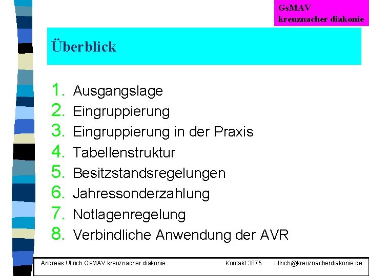 Gs. MAV kreuznacher diakonie Überblick 1. 2. 3. 4. 5. 6. 7. 8. Ausgangslage