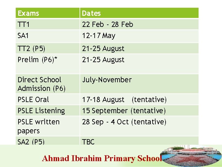 Exams TT 1 SA 1 Dates 22 Feb - 28 Feb 12 -17 May
