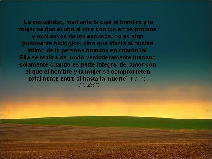 ‘La sexualidad, mediante la cual el hombre y la mujer se dan el uno