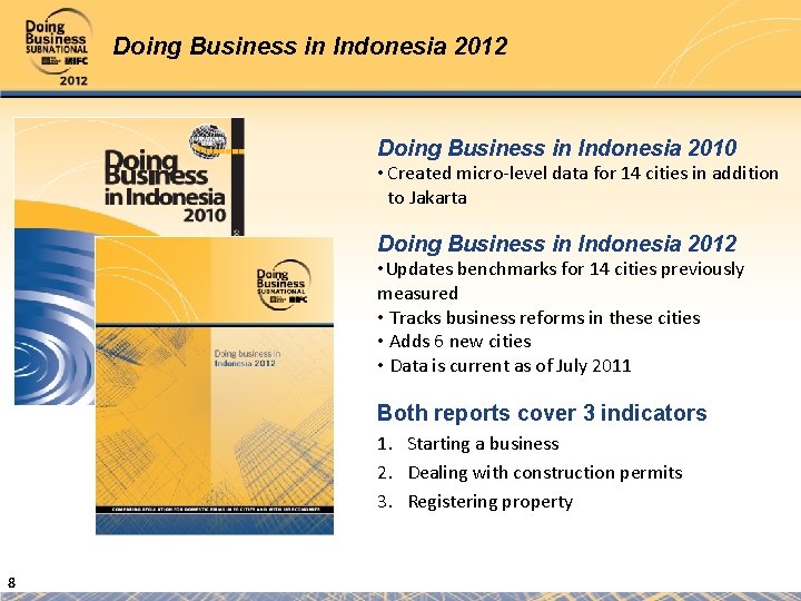 Doing Business in Indonesia 2012 Doing Business in Indonesia 2010 • Created micro-level data