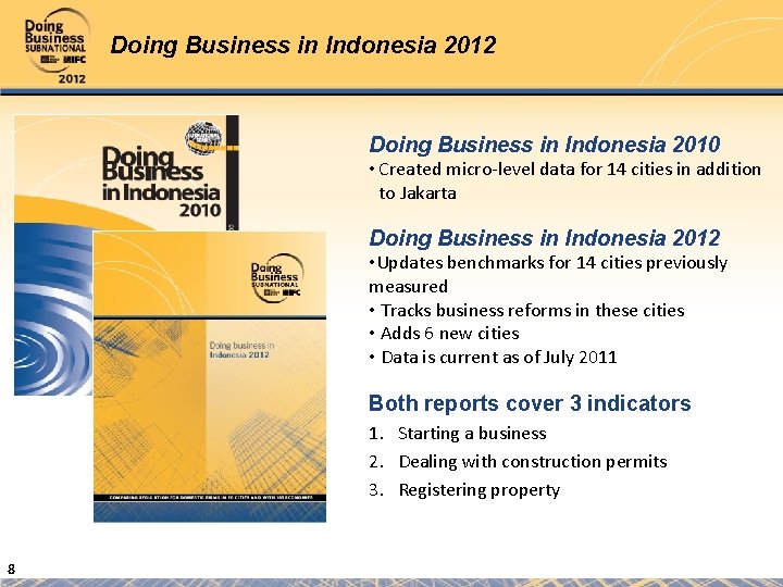 Doing Business in Indonesia 2012 Doing Business in Indonesia 2010 • Created micro-level data Doing Business in Indonesia 2012 Doing Business in Indonesia 2010 • Created micro-level data