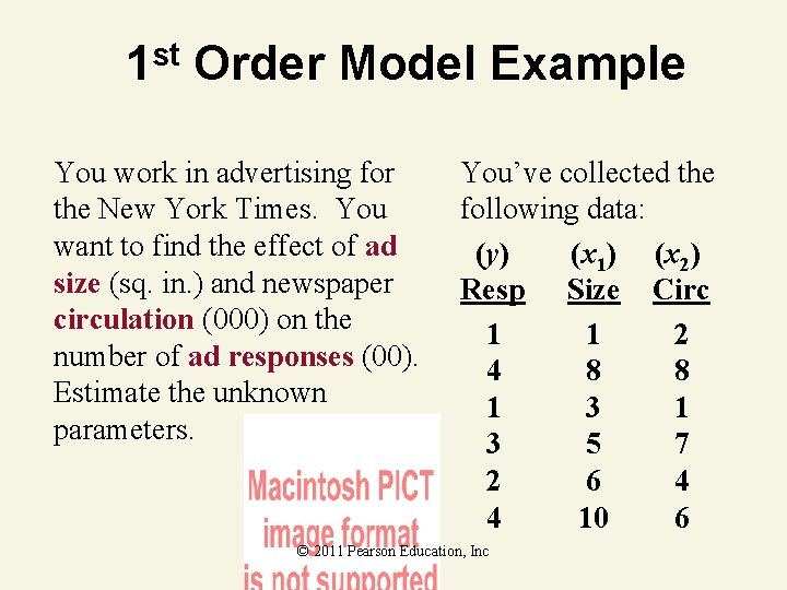 1 st Order Model Example You work in advertising for the New York Times.