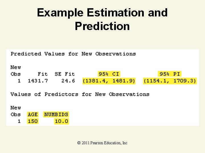 Example Estimation and Prediction © 2011 Pearson Education, Inc 