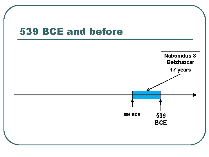 539 BCE and before Nabonidus & Belshazzar 17 years 556 BCE 539 BCE 