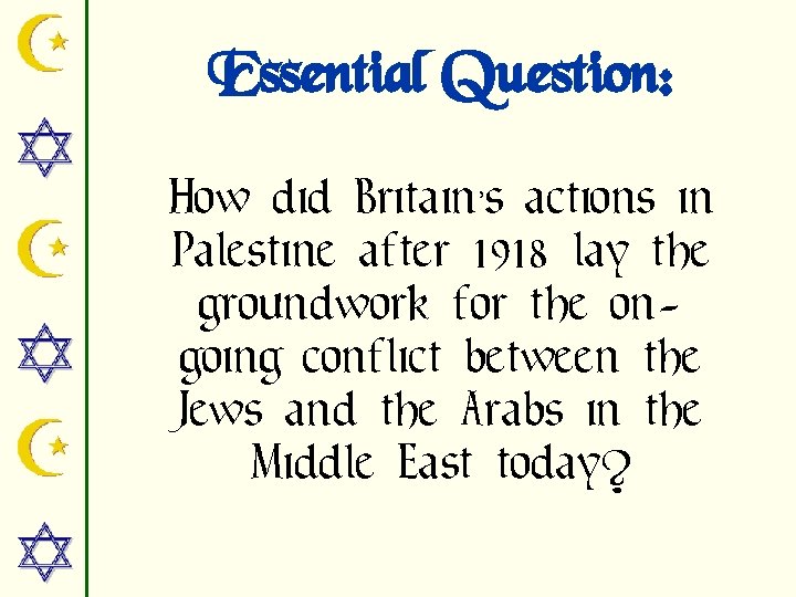 Essential Question: How did Britain’s actions in Palestine after 1918 lay the groundwork for