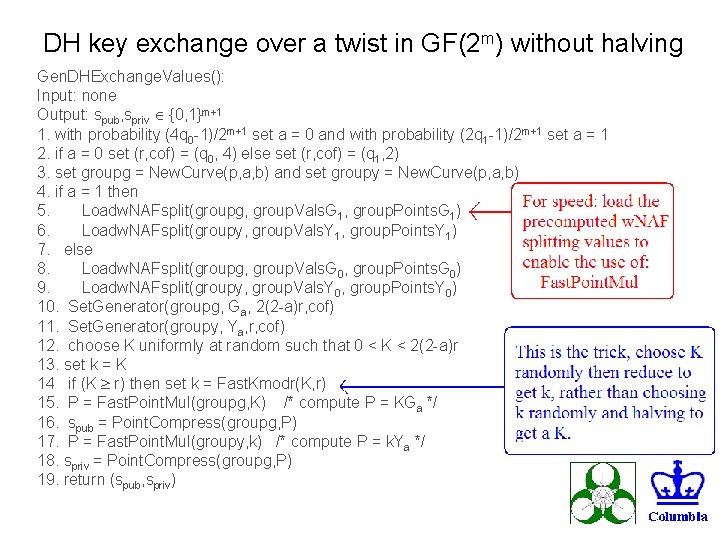 DH key exchange over a twist in GF(2 m) without halving Gen. DHExchange. Values():