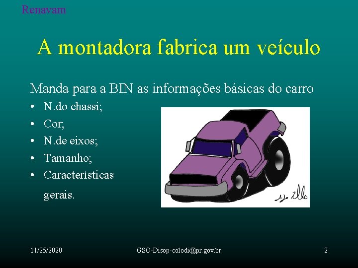 Renavam A montadora fabrica um veículo Manda para a BIN as informações básicas do