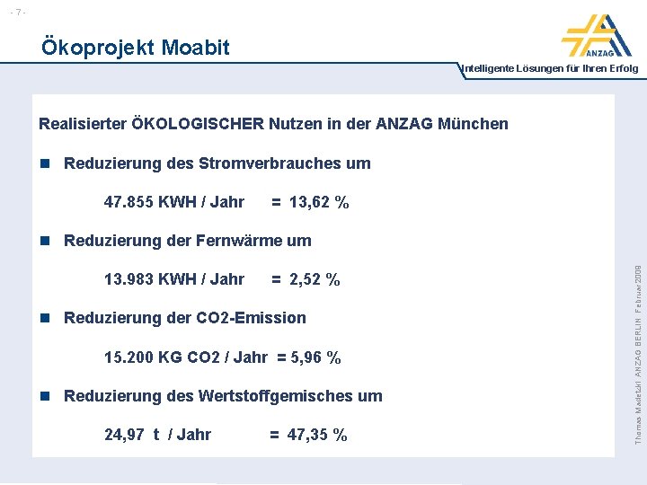 -7 - Ökoprojekt Moabit Intelligente Lösungen für Ihren Erfolg Realisierter ÖKOLOGISCHER Nutzen in der