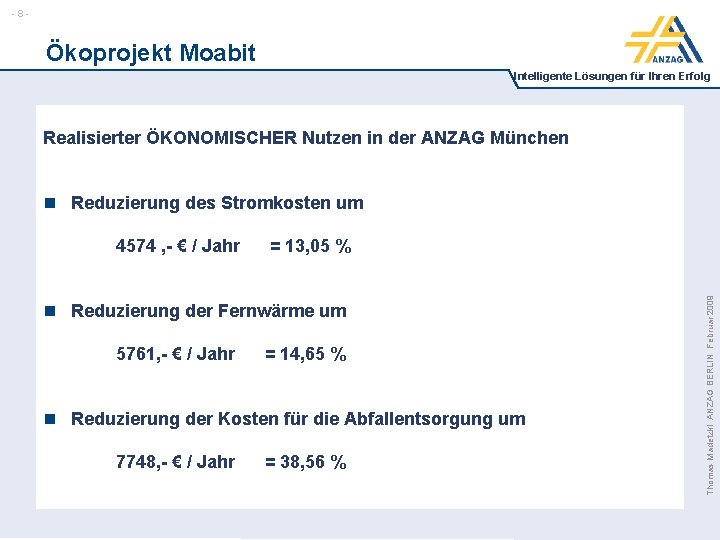 -8 - Ökoprojekt Moabit Intelligente Lösungen für Ihren Erfolg Realisierter ÖKONOMISCHER Nutzen in der