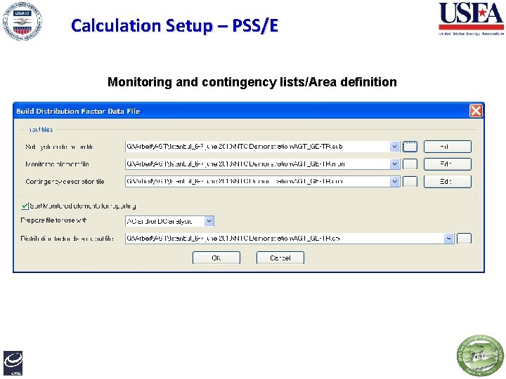 Calculation Setup – PSS/E Monitoring and contingency lists/Area definition 