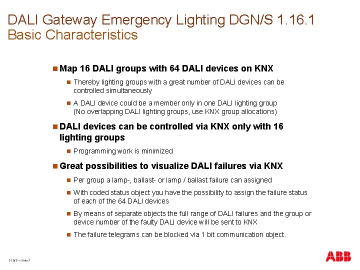 DALI Gateway Emergency Lighting DGN/S 1. 16. 1 Basic Characteristics n Map 16 DALI