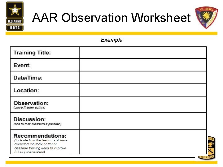 AAR Observation Worksheet Example 
