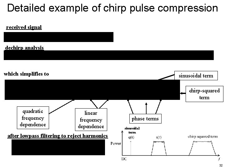 Detailed example of chirp pulse compression received signal dechirp analysis which simplifies to sinusoidal