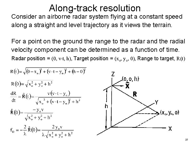 Along-track resolution Consider an airborne radar system flying at a constant speed along a
