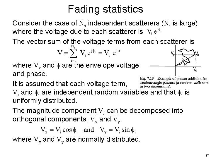 Fading statistics Consider the case of Ns independent scatterers (Ns is large) where the