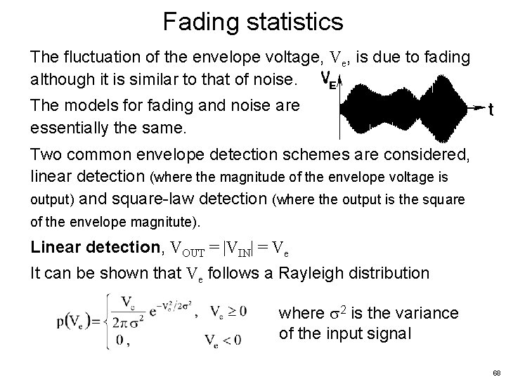 Fading statistics The fluctuation of the envelope voltage, Ve, is due to fading although