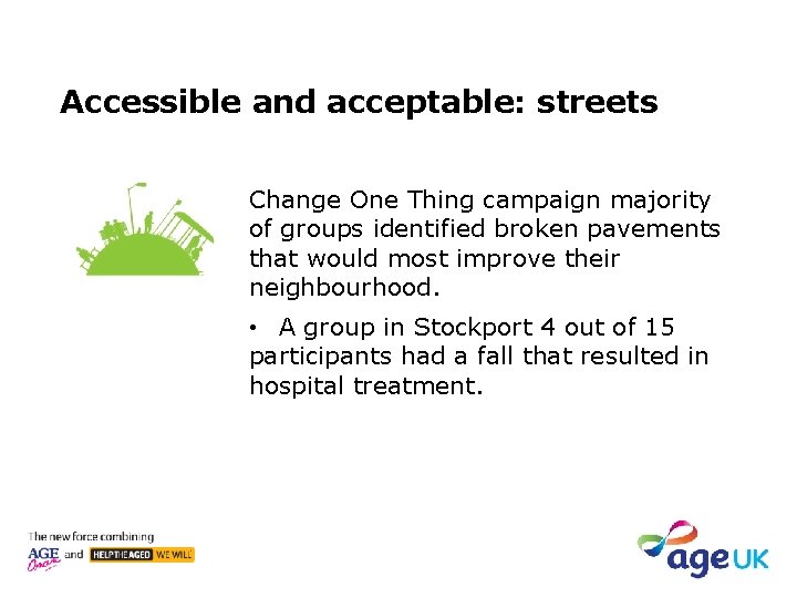 Accessible and acceptable: streets Change One Thing campaign majority of groups identified broken pavements