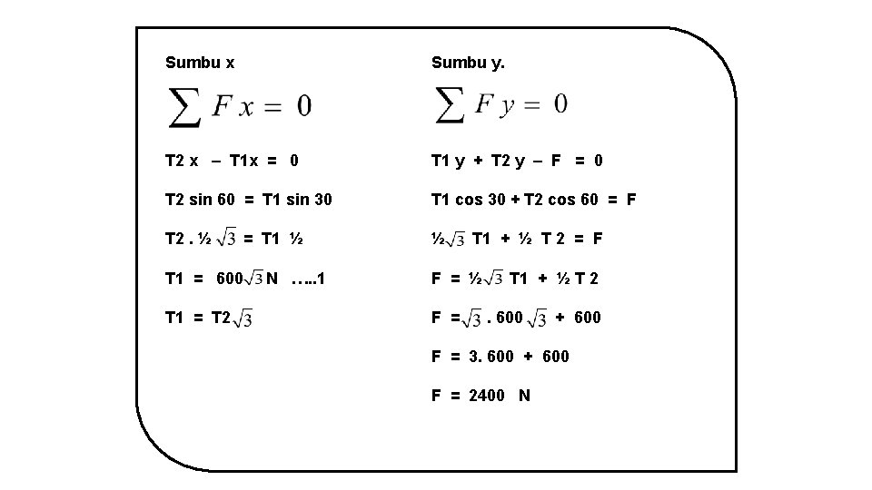 Sumbu x Sumbu y. T 2 x – T 1 x = 0 T