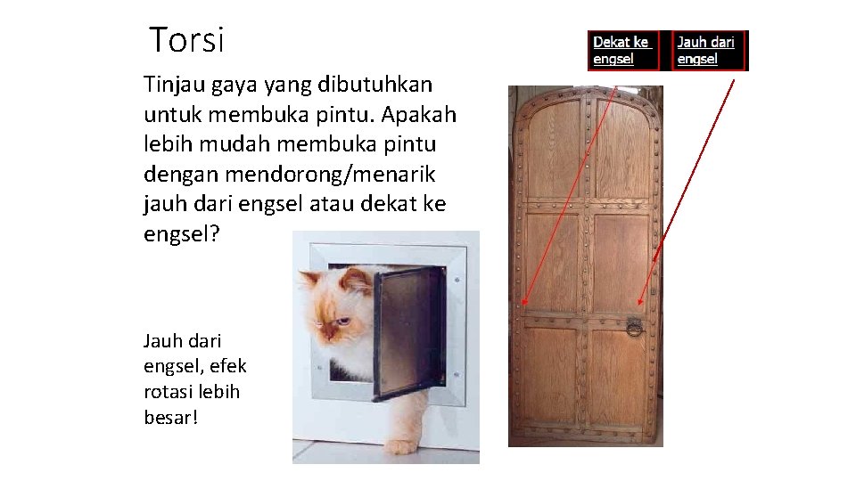 Torsi Tinjau gaya yang dibutuhkan untuk membuka pintu. Apakah lebih mudah membuka pintu dengan