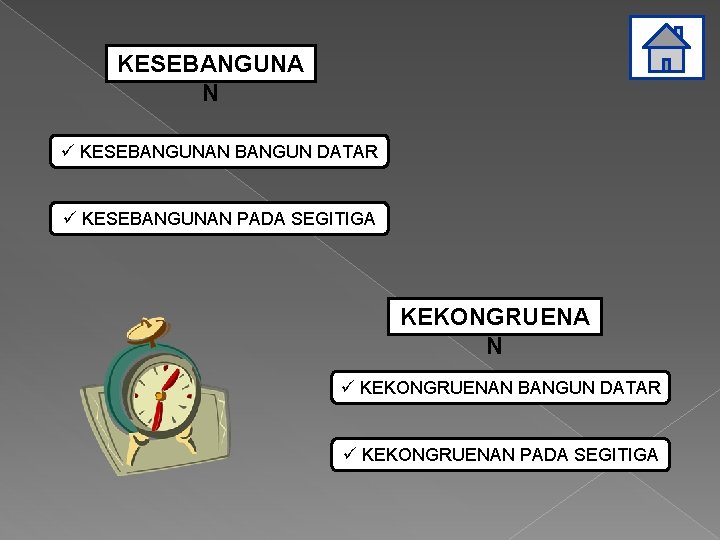 KESEBANGUNA N ü KESEBANGUNAN BANGUN DATAR ü KESEBANGUNAN PADA SEGITIGA KEKONGRUENA N ü KEKONGRUENAN