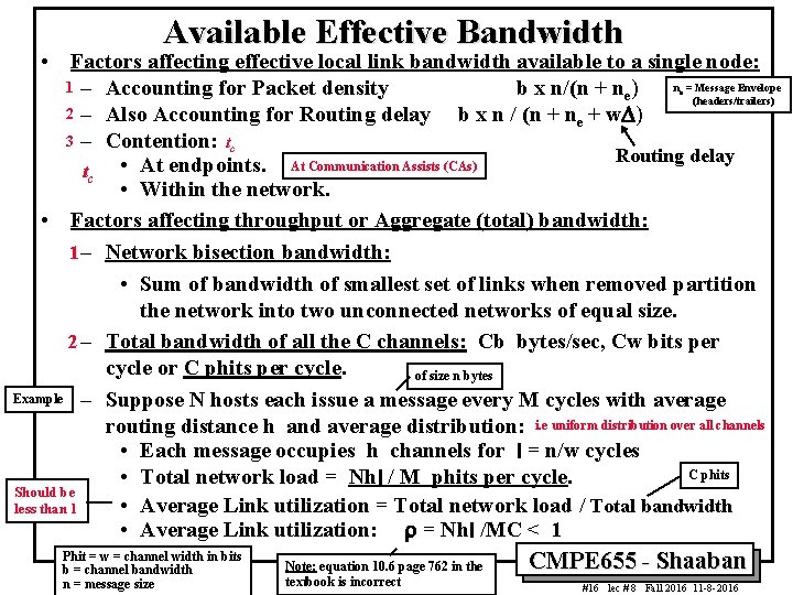 Available Effective Bandwidth • Factors affecting effective local link bandwidth available to a single Available Effective Bandwidth • Factors affecting effective local link bandwidth available to a single