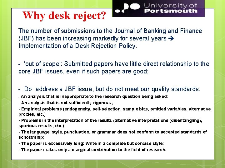 Why desk reject? The number of submissions to the Journal of Banking and Finance