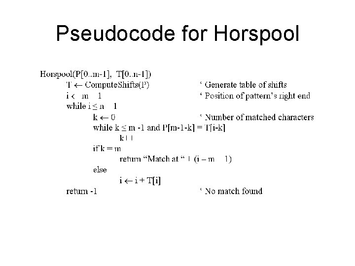 Pseudocode for Horspool 
