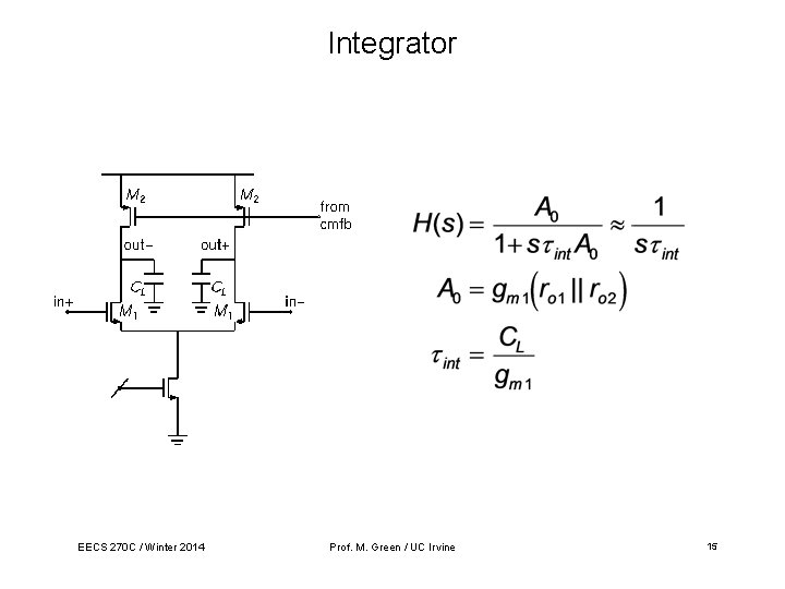 Integrator EECS 270 C / Winter 2014 Prof. M. Green / UC Irvine 15