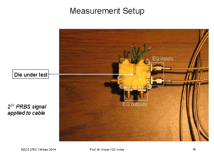 Measurement Setup EQ inputs Die under test 231 PRBS signal applied to cable EECS