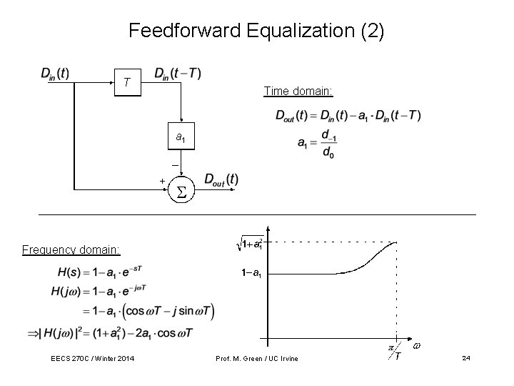 Feedforward Equalization (2) T Time domain: a 1 _ + Frequency domain: EECS 270