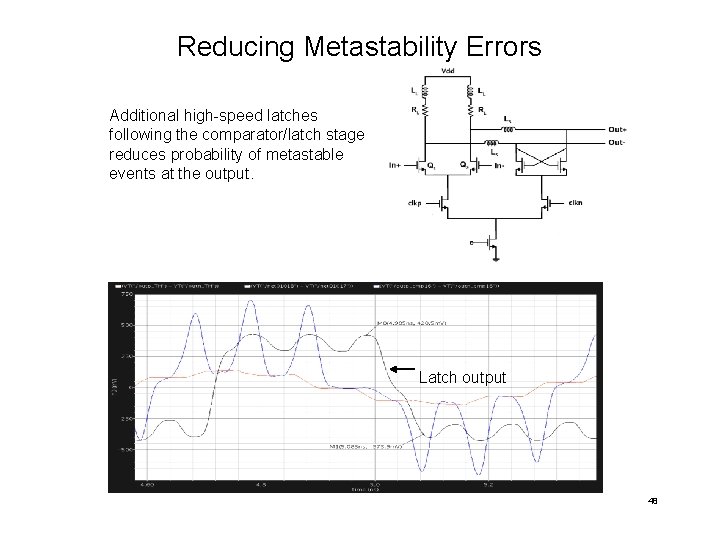 Reducing Metastability Errors Additional high-speed latches following the comparator/latch stage reduces probability of metastable