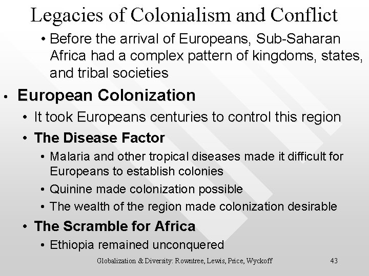 Legacies of Colonialism and Conflict • Before the arrival of Europeans, Sub-Saharan Africa had