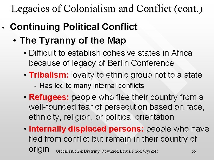 Legacies of Colonialism and Conflict (cont. ) • Continuing Political Conflict • The Tyranny