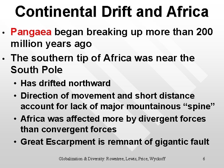 Continental Drift and Africa • • Pangaea began breaking up more than 200 million