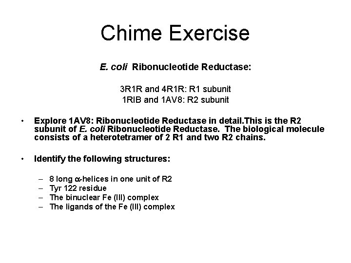 Chime Exercise E. coli Ribonucleotide Reductase: • • 3 R 1 R and 4