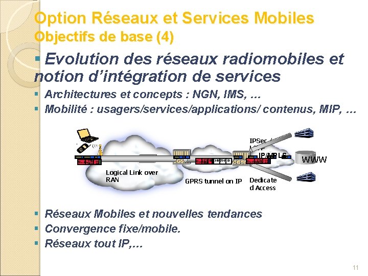 Option Réseaux et Services Mobiles Objectifs de base (4) § Evolution des réseaux radiomobiles
