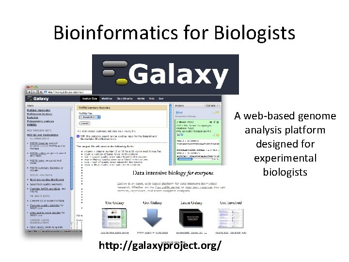 Bioinformatics for Biologists A web-based genome analysis platform designed for experimental biologists http: //galaxyproject.