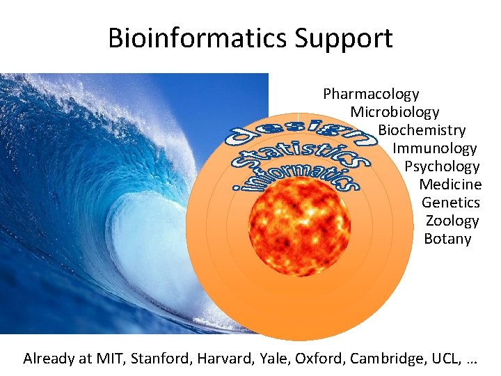 Bioinformatics Support Pharmacology Microbiology Biochemistry Immunology Psychology Medicine Genetics Zoology Botany Already at MIT,