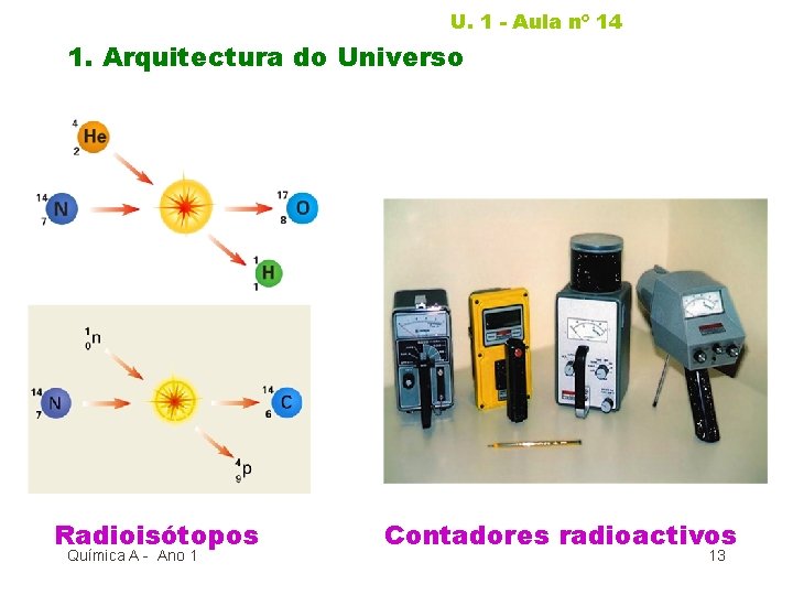 U. 1 - Aula nº 14 1. Arquitectura do Universo Radioisótopos Química A -