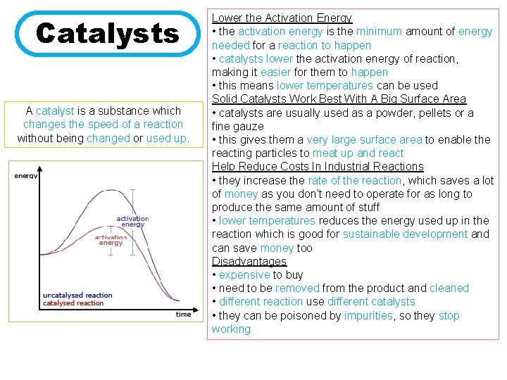 Catalysts A catalyst is a substance which changes the speed of a reaction without