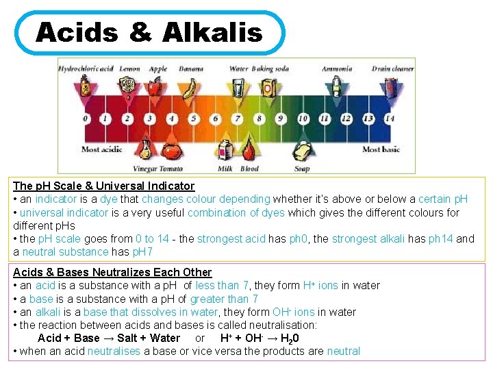 Acids & Alkalis The p. H Scale & Universal Indicator • an indicator is