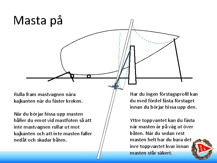 Masta på Rulla fram mastvagnen nära kajkanten när du fäster kroken. När du börjar