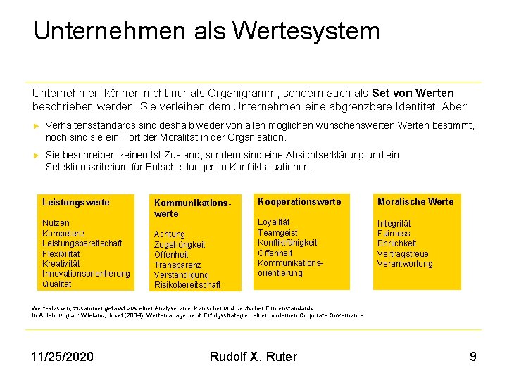 Unternehmen als Wertesystem Unternehmen können nicht nur als Organigramm, sondern auch als Set von