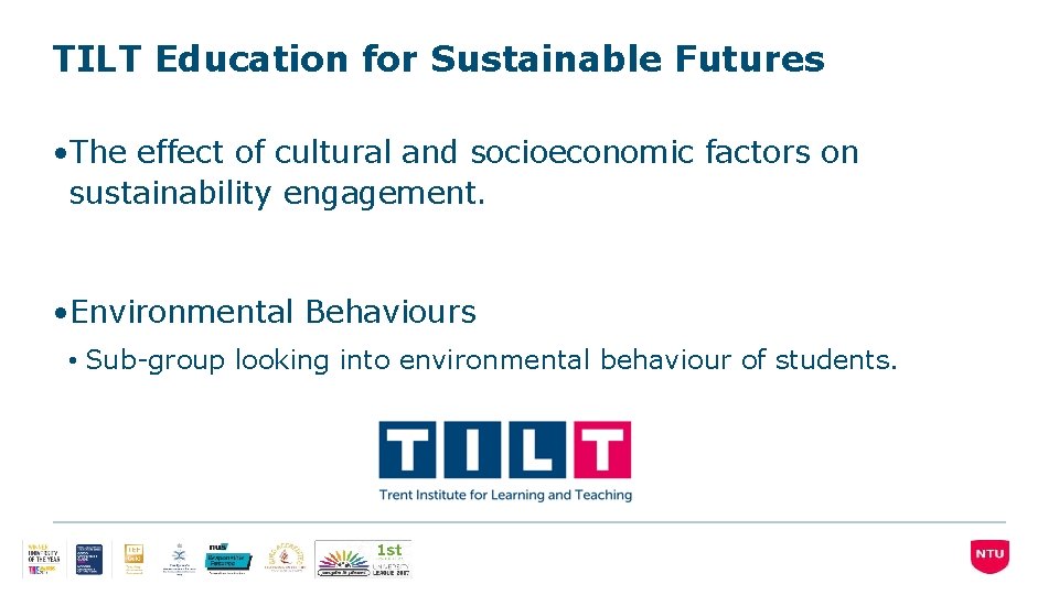 TILT Education for Sustainable Futures • The effect of cultural and socioeconomic factors on