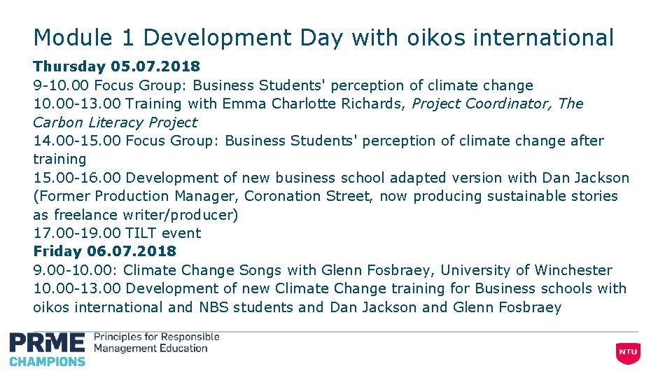 Module 1 Development Day with oikos international Thursday 05. 07. 2018 9 -10. 00