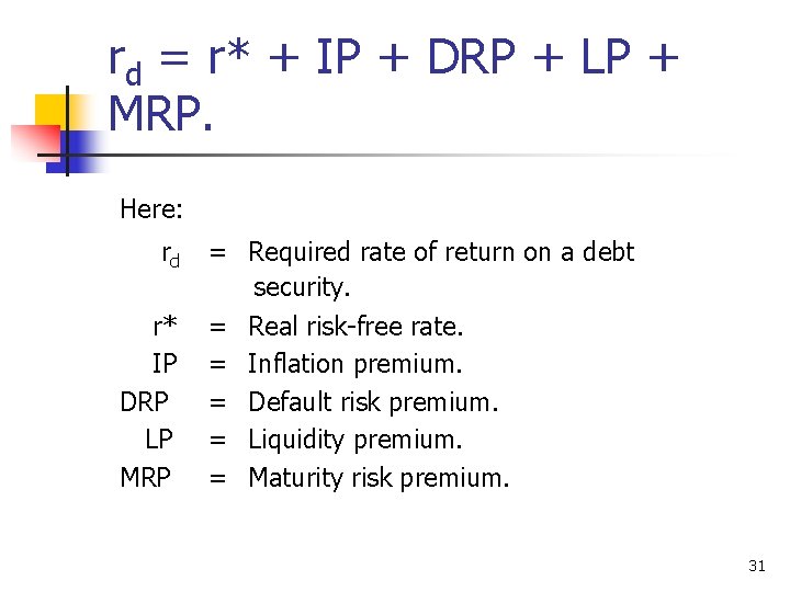 rd = r* + IP + DRP + LP + MRP. Here: rd r*