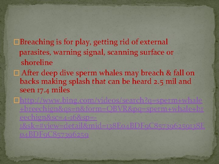 �Breaching is for play, getting rid of external parasites, warning signal, scanning surface or